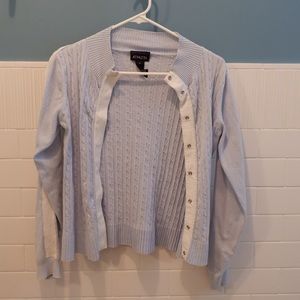 Light blue cardigan with white stripe